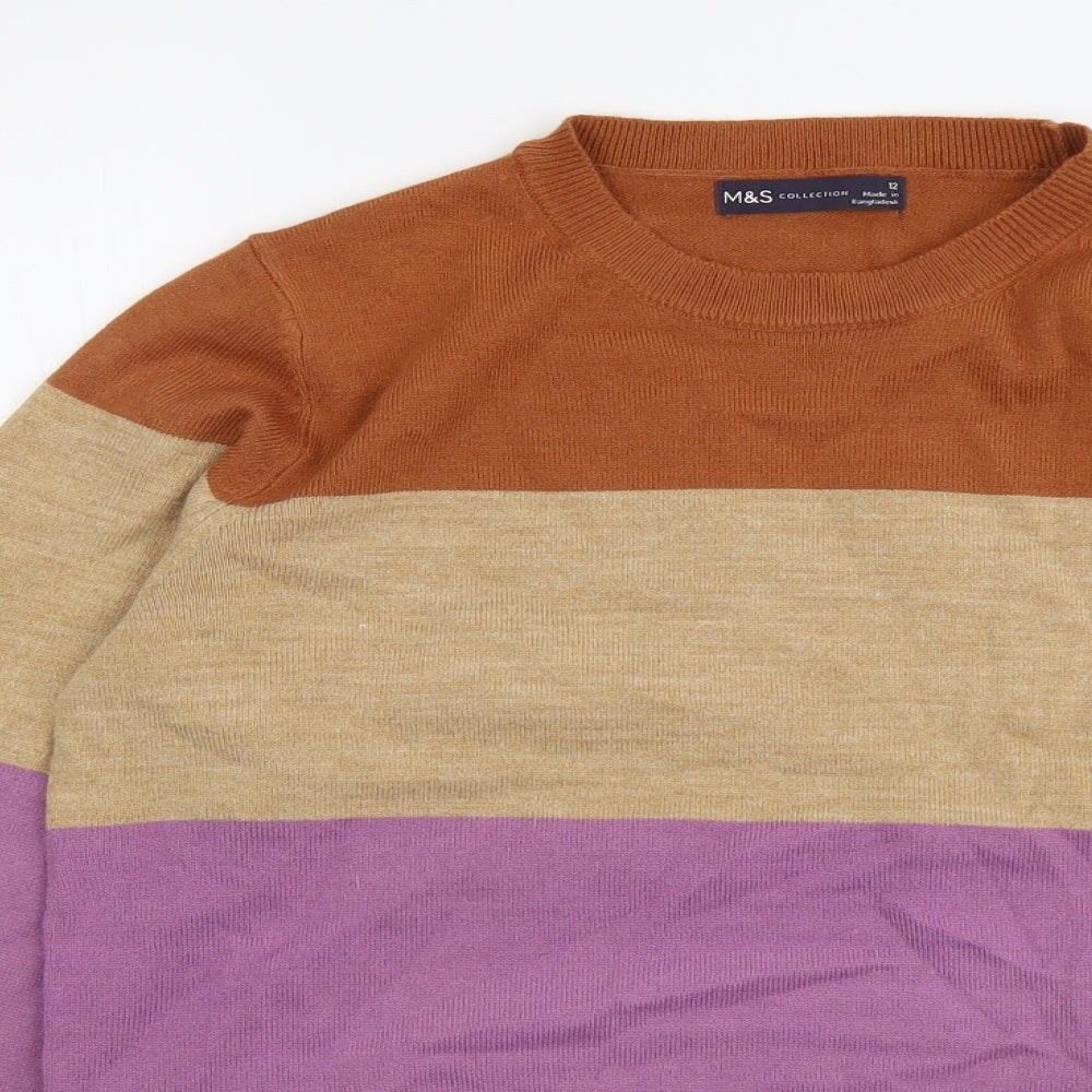 Marks and Spencer Womens Multicoloured Scoop Neck Acrylic Pullover Jumper Size 12 - Colourblock