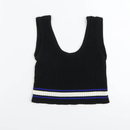Boohoo Womens Black Acrylic Cropped Tank Size S Scoop Neck - Ribbed