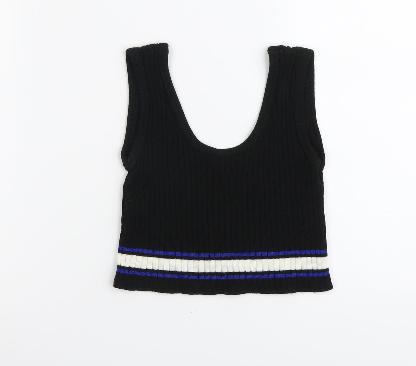 Boohoo Womens Black Acrylic Cropped Tank Size S Scoop Neck - Ribbed