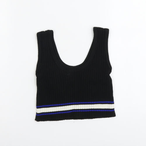 Boohoo Womens Black Acrylic Cropped Tank Size S Scoop Neck - Ribbed