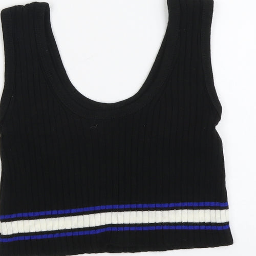Boohoo Womens Black Acrylic Cropped Tank Size S Scoop Neck - Ribbed