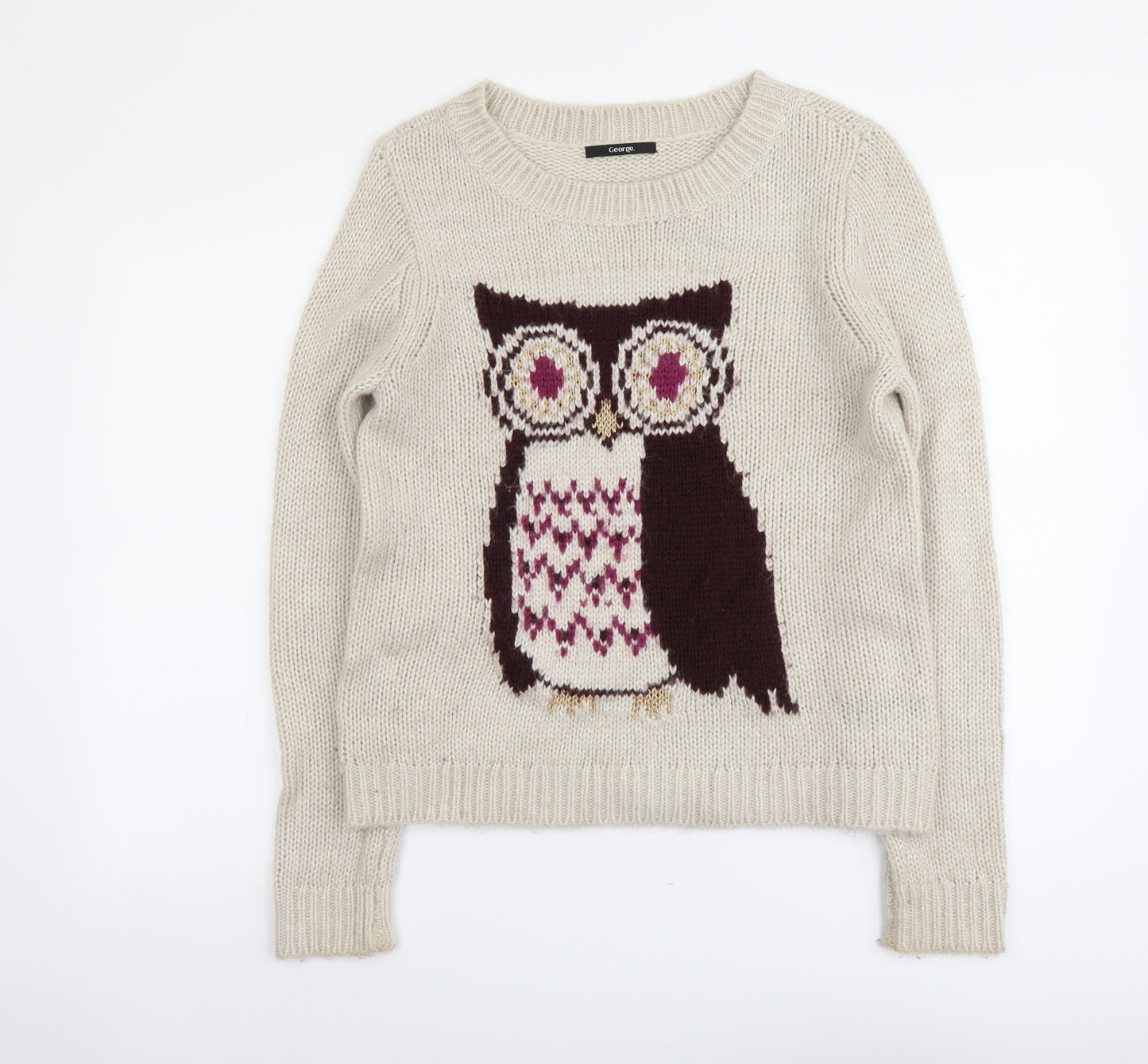George Womens Beige Scoop Neck Acrylic Pullover Jumper Size 14 - Owl