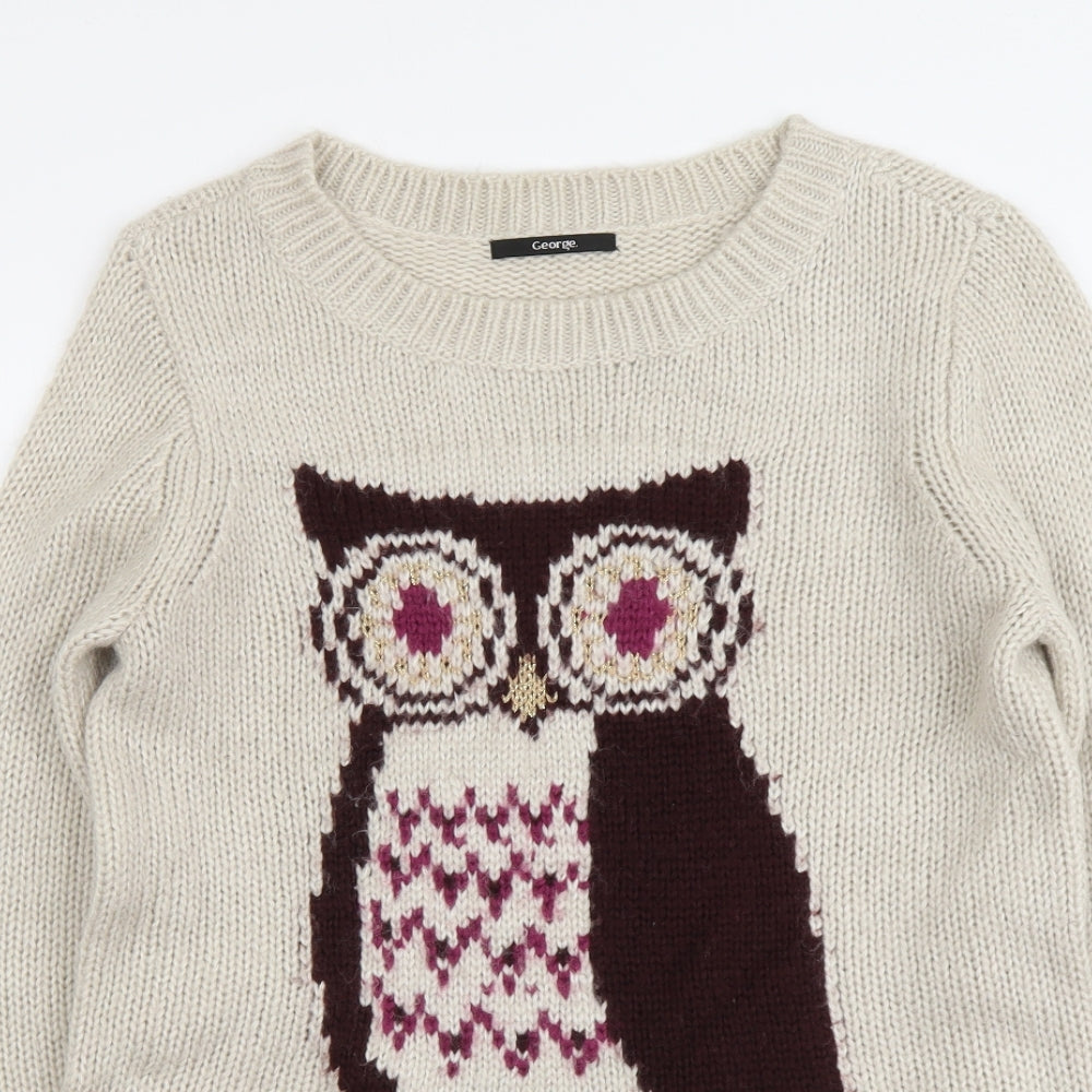 George Womens Beige Scoop Neck Acrylic Pullover Jumper Size 14 - Owl