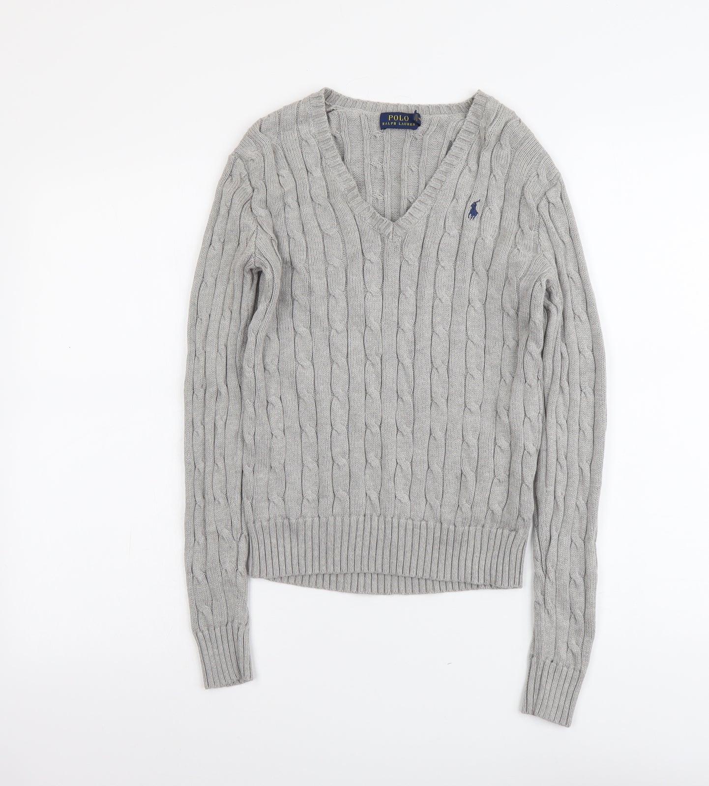 Polo Ralph Lauren Womens Grey V-Neck Cotton Pullover Jumper Size XS