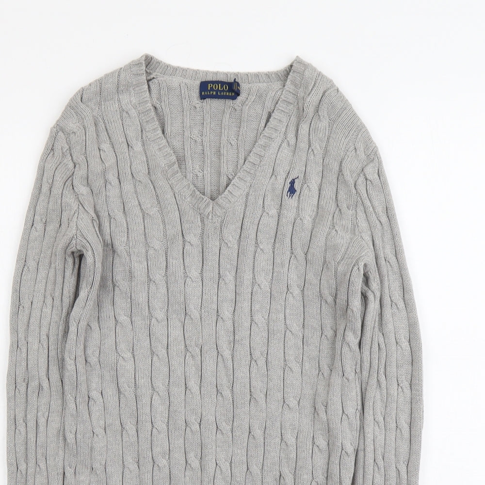 Polo Ralph Lauren Womens Grey V-Neck Cotton Pullover Jumper Size XS
