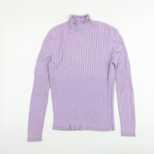 Basler Womens Purple Ribbed Acrylic Pullover Jumper Size S