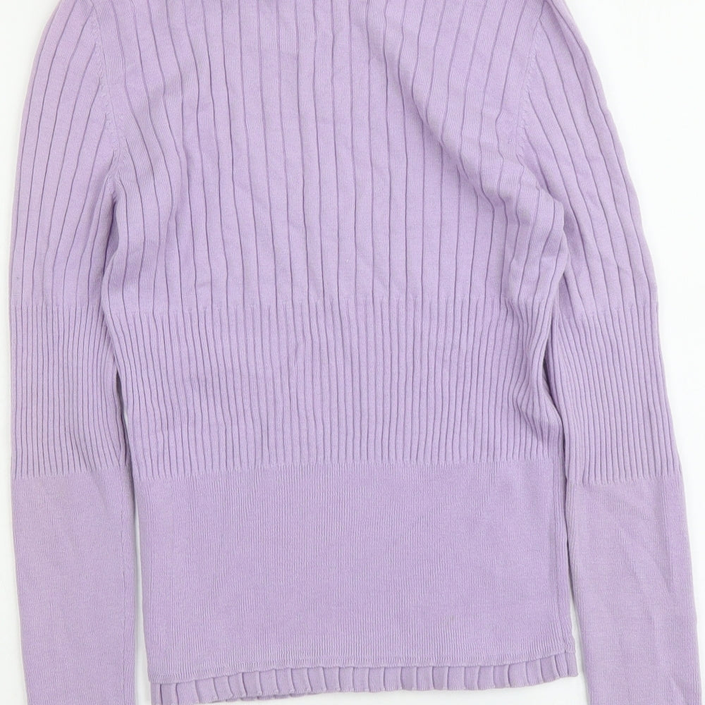 Basler Womens Purple Ribbed Acrylic Pullover Jumper Size S