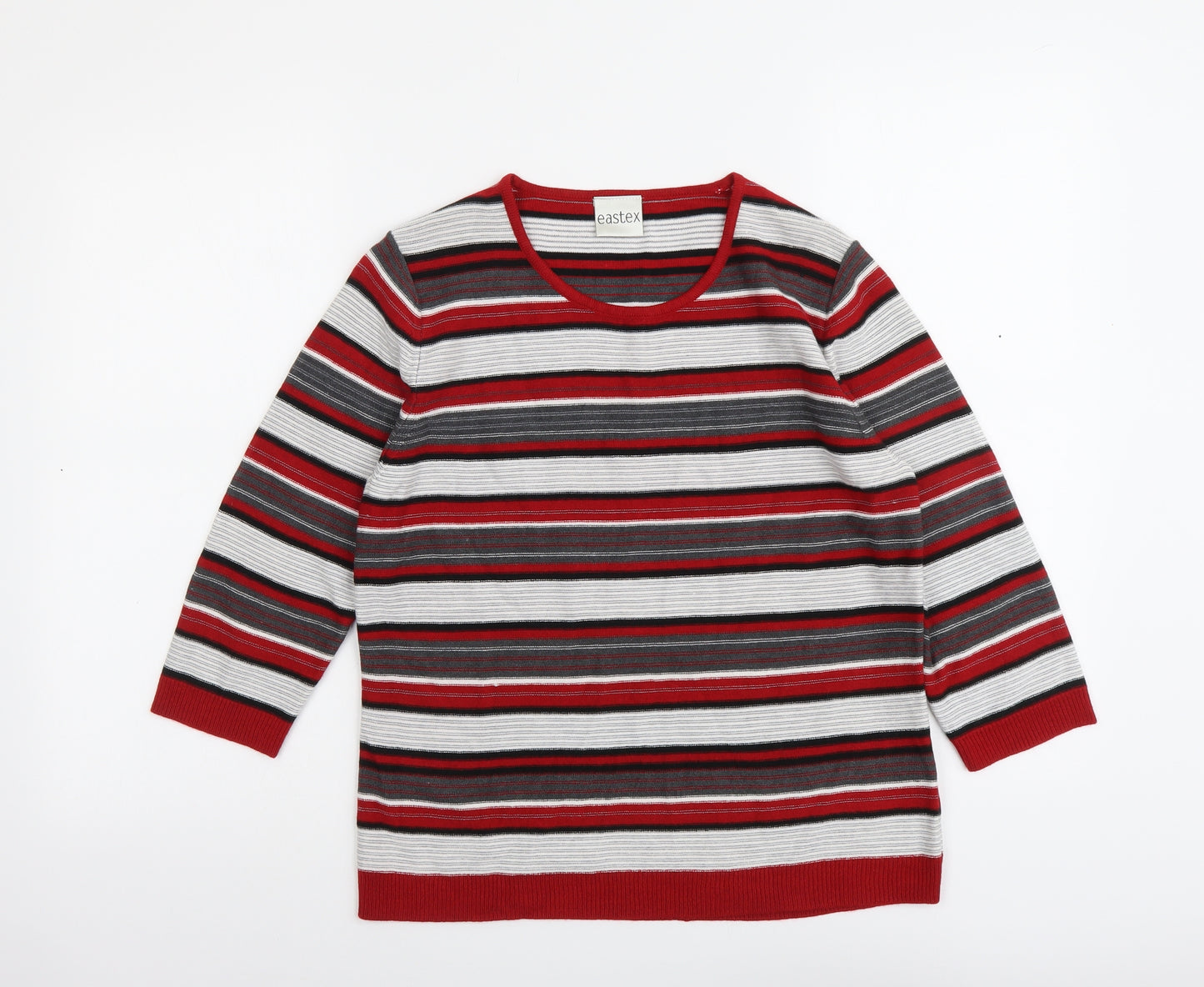 Eastex Womens Red Scoop Neck Striped Acrylic Pullover Jumper Size 12