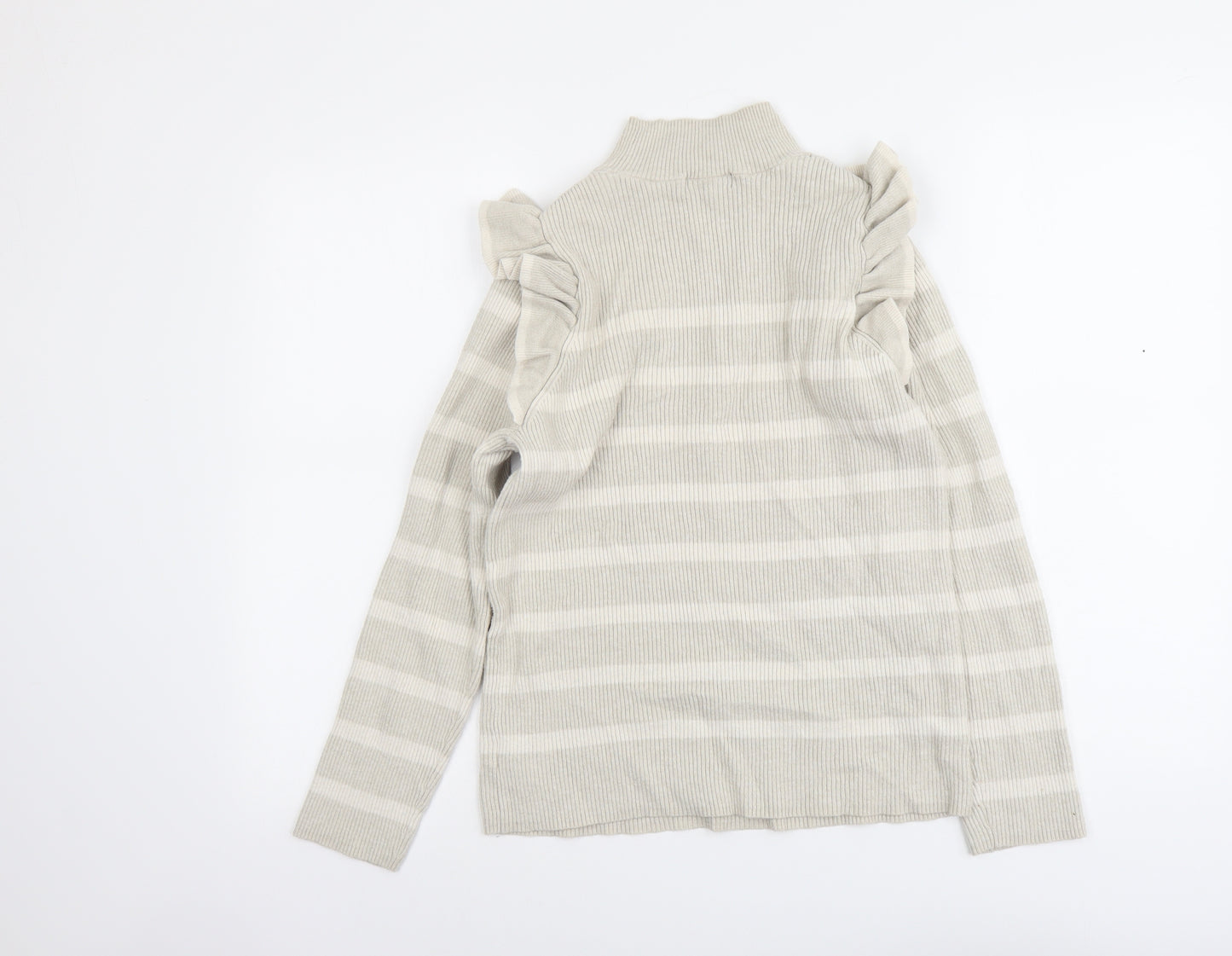 F&F Womens Beige Mock Neck Striped Viscose Pullover Jumper Size 18 - Ribbed