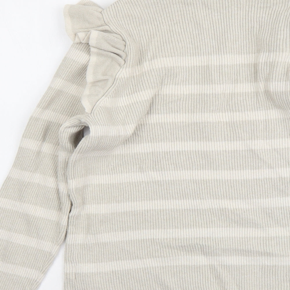 F&F Womens Beige Mock Neck Striped Viscose Pullover Jumper Size 18 - Ribbed