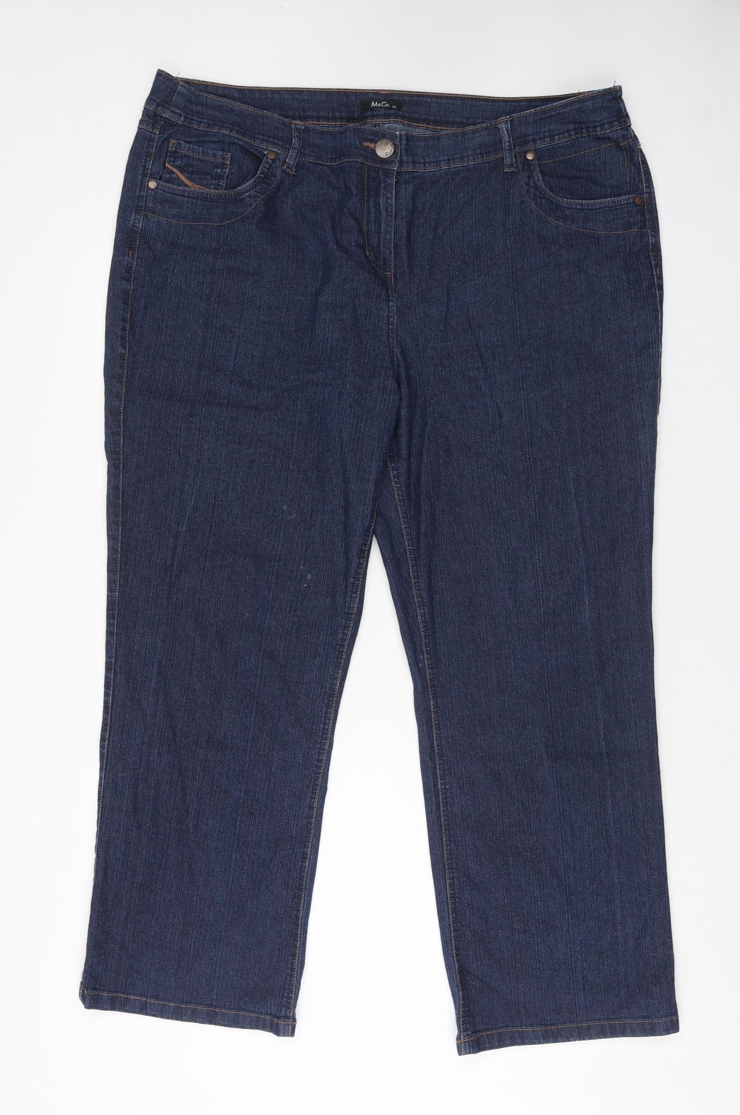 M&Co Womens Blue Cotton Straight Jeans Size 22 Regular Zip