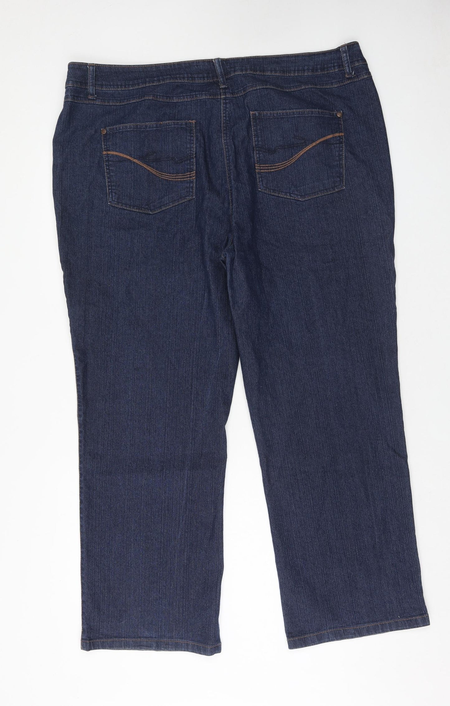 M&Co Womens Blue Cotton Straight Jeans Size 22 Regular Zip