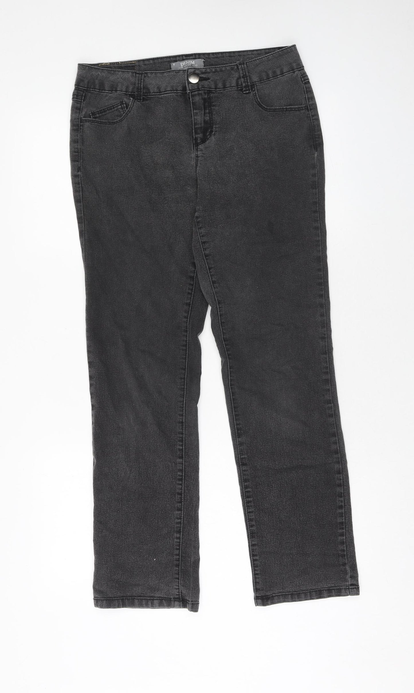 Dorothy Perkins Womens Grey Cotton Straight Jeans Size 10 Regular Zip
