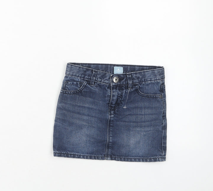 Gap Girls Blue Cotton Mini Skirt Size 5 Years Regular Zip