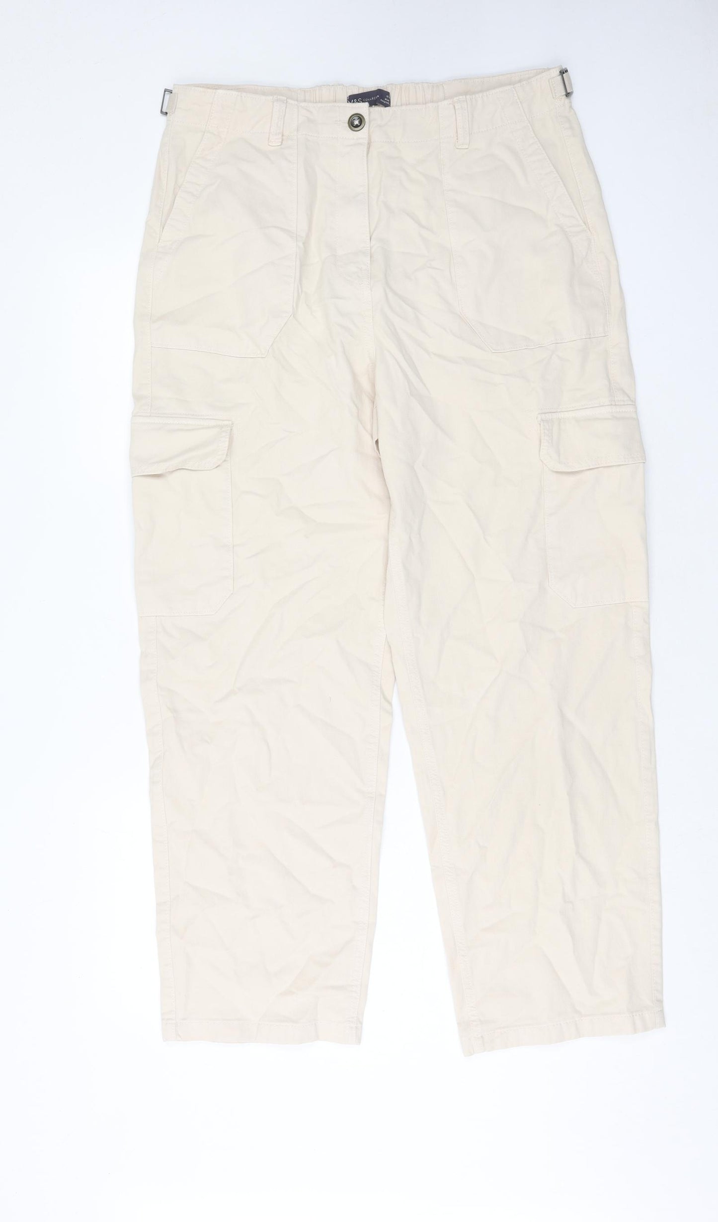 Marks and Spencer Womens Beige Cotton Straight Jeans Size 16 Regular Zip