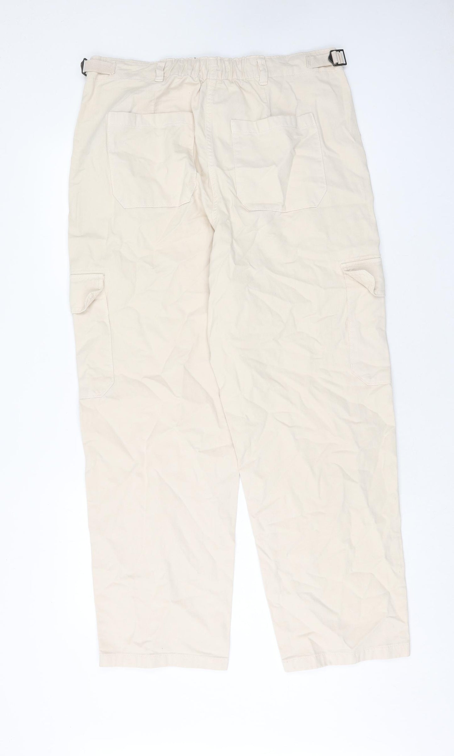 Marks and Spencer Womens Beige Cotton Straight Jeans Size 16 Regular Zip
