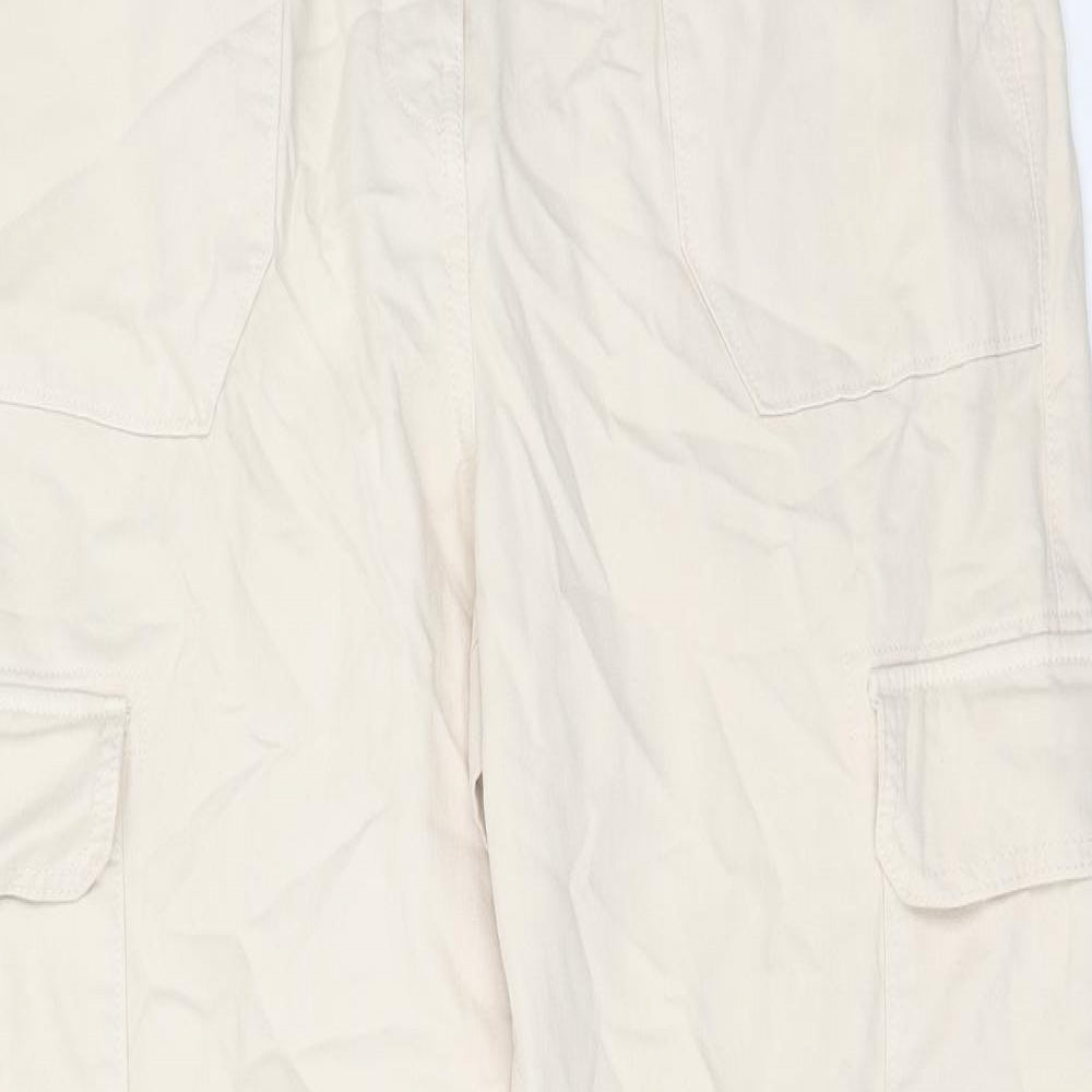 Marks and Spencer Womens Beige Cotton Straight Jeans Size 16 Regular Zip