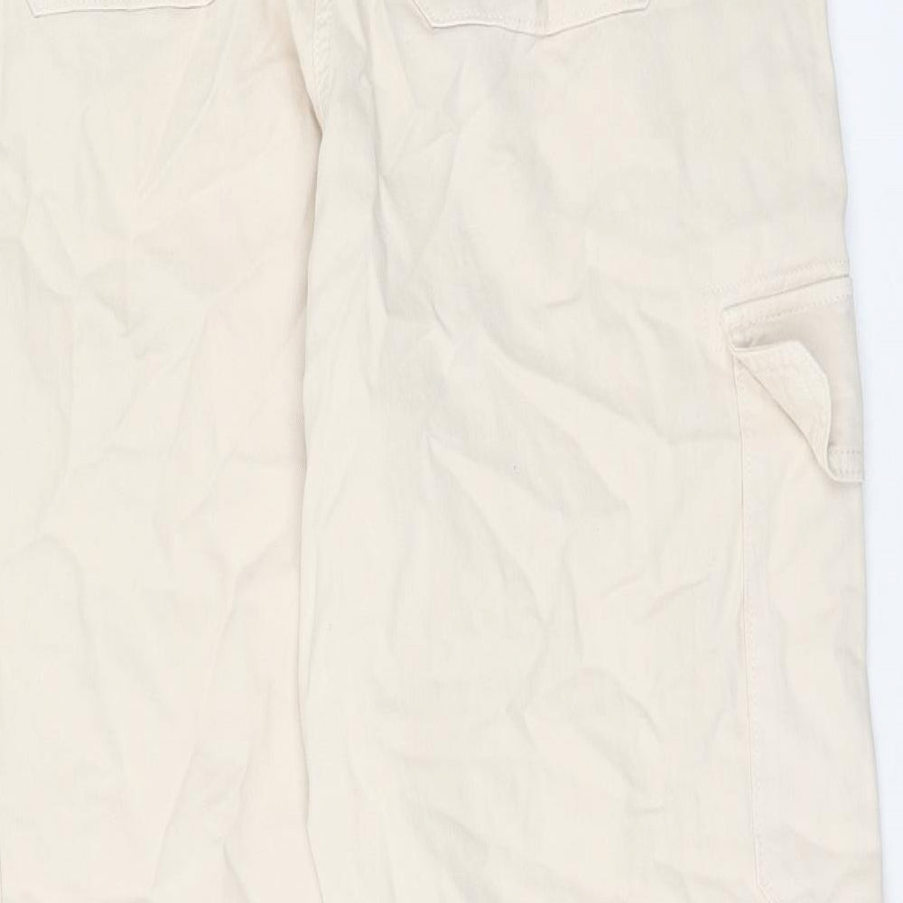 Marks and Spencer Womens Beige Cotton Straight Jeans Size 16 Regular Zip