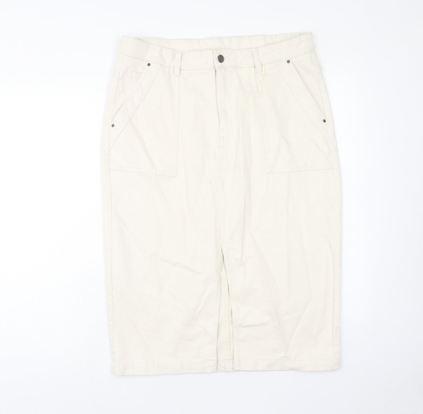 Per Una Womens Beige Cotton Straight & Pencil Skirt Size 16 Zip