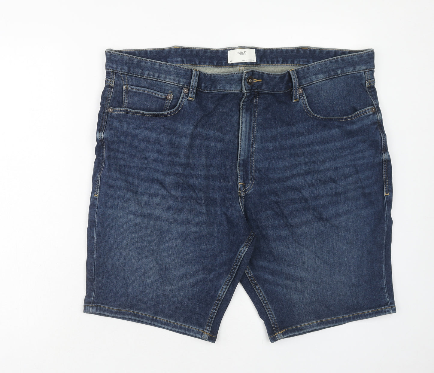 Marks and Spencer Mens Blue Cotton Biker Shorts Size 42 in Regular Zip