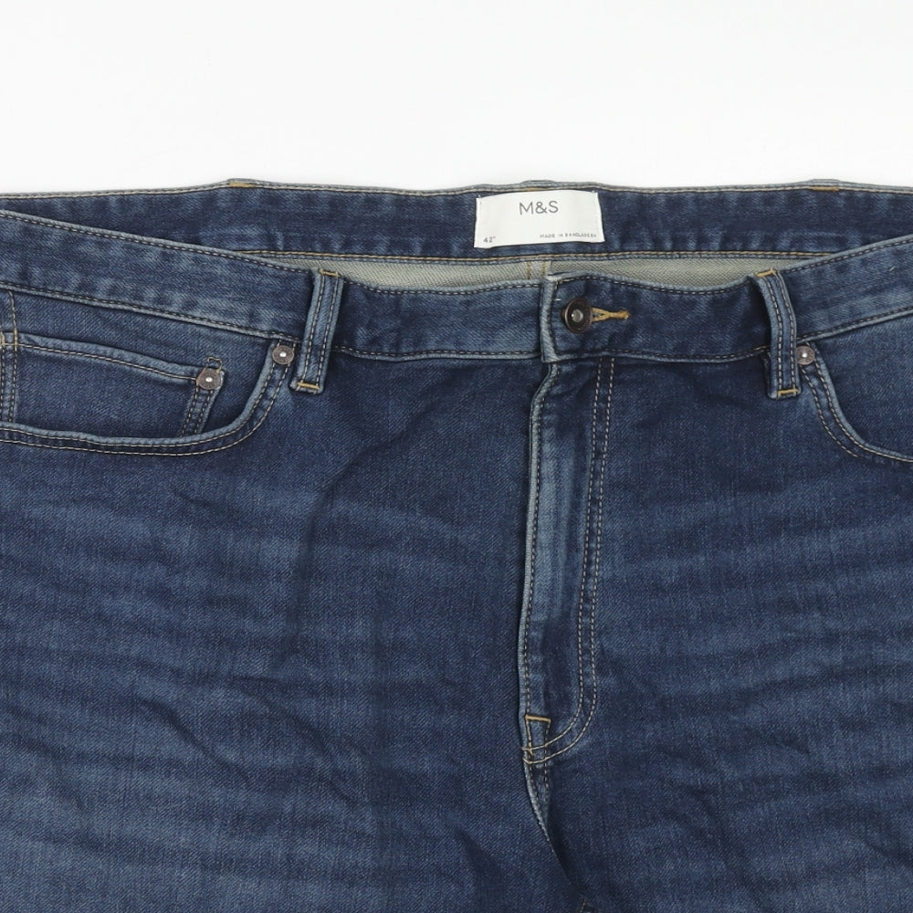 Marks and Spencer Mens Blue Cotton Biker Shorts Size 42 in Regular Zip