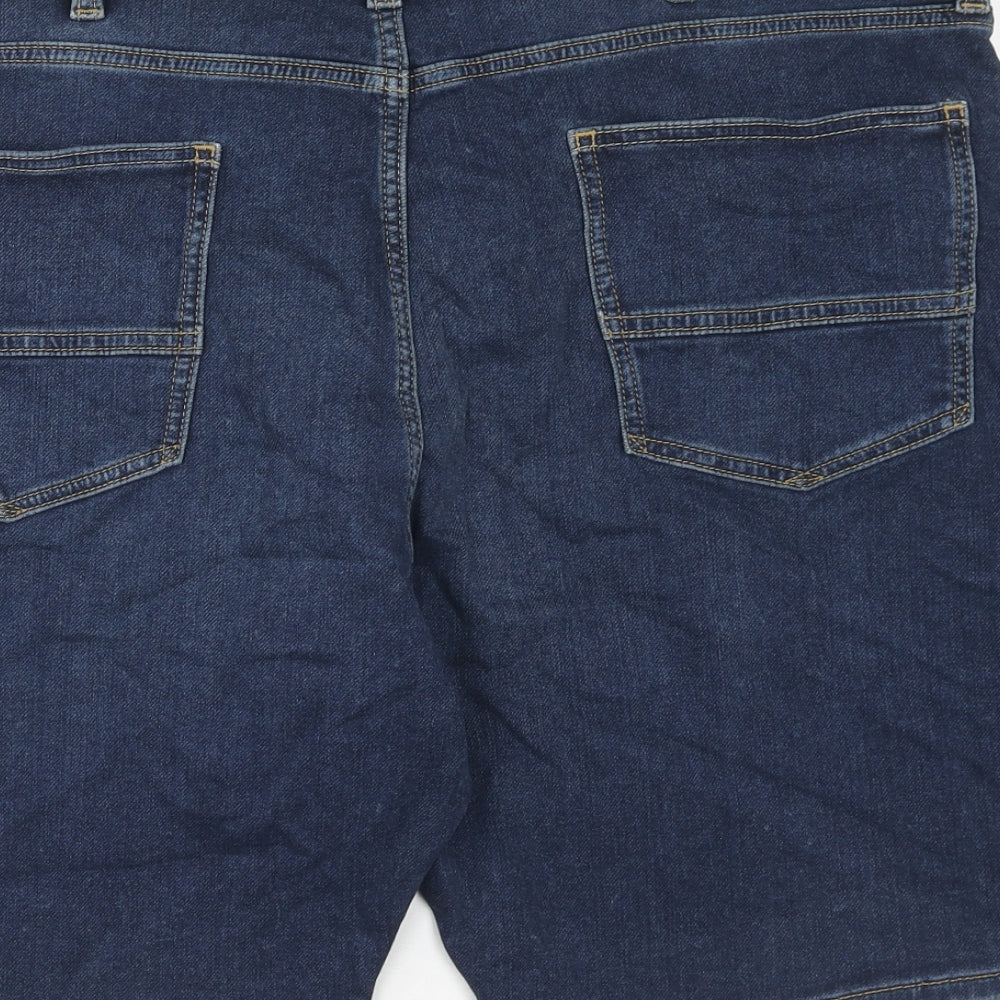 Marks and Spencer Mens Blue Cotton Biker Shorts Size 42 in Regular Zip