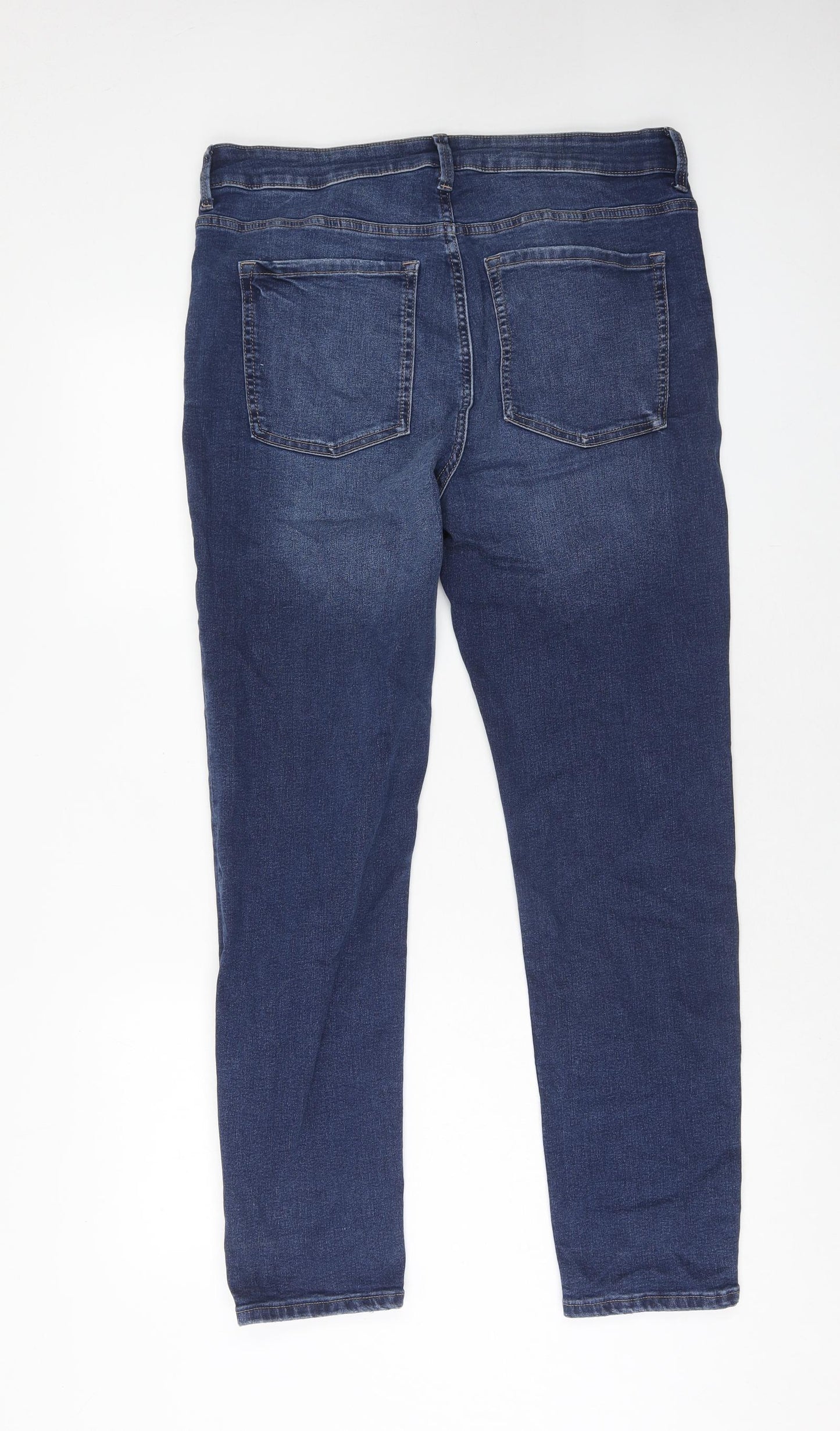 Marks and Spencer Womens Blue Cotton Tapered Jeans Size 16 Slim Zip