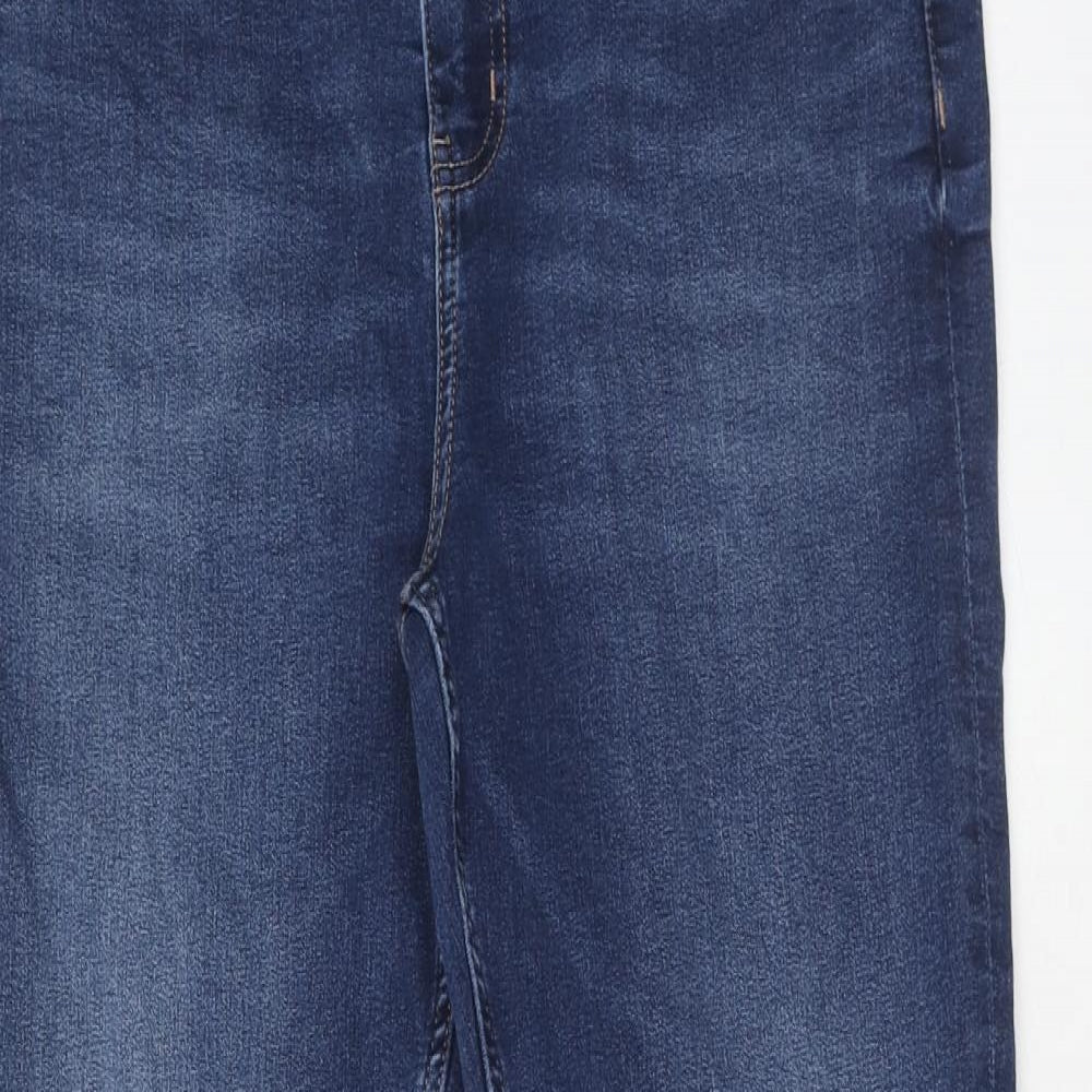 Marks and Spencer Womens Blue Cotton Tapered Jeans Size 16 Slim Zip