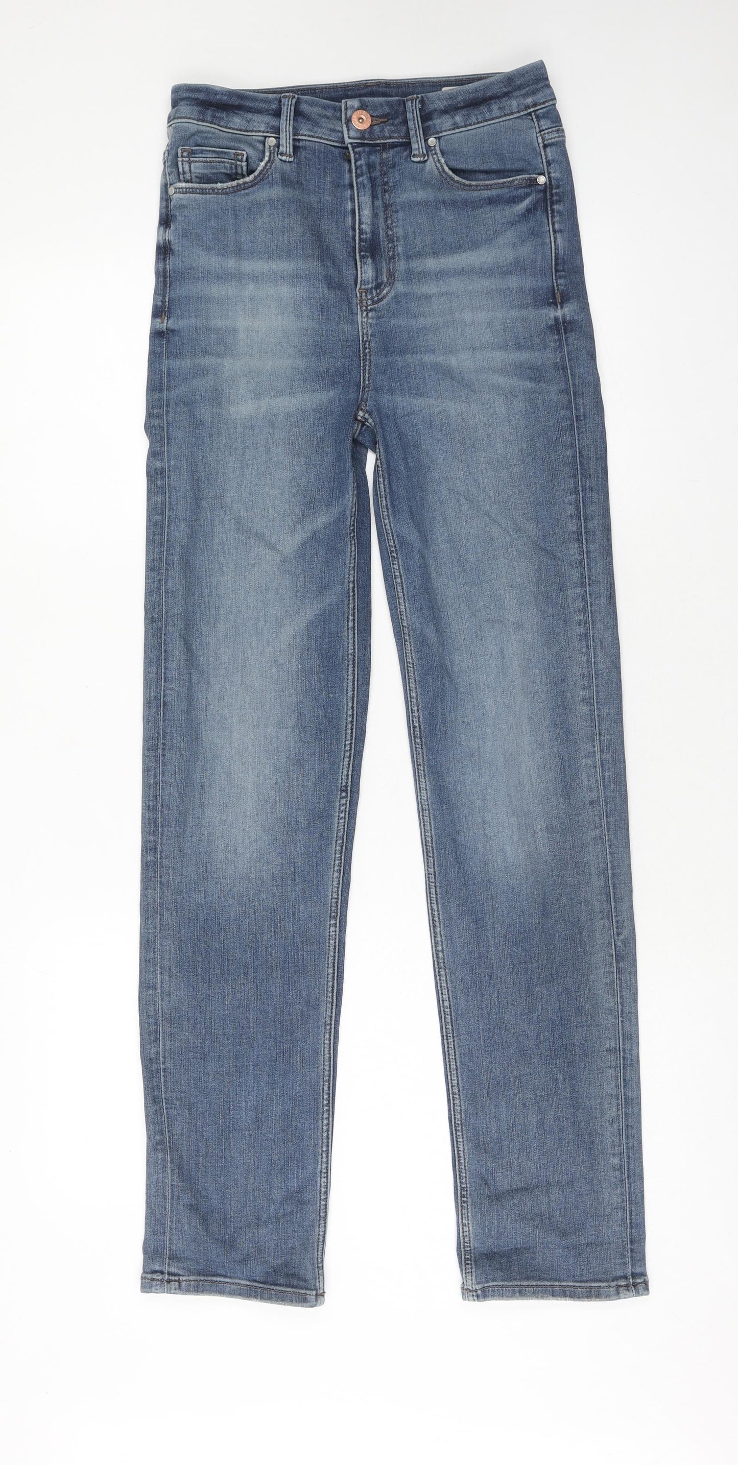 Marks and Spencer Womens Blue Cotton Straight Jeans Size 8 Regular Zip