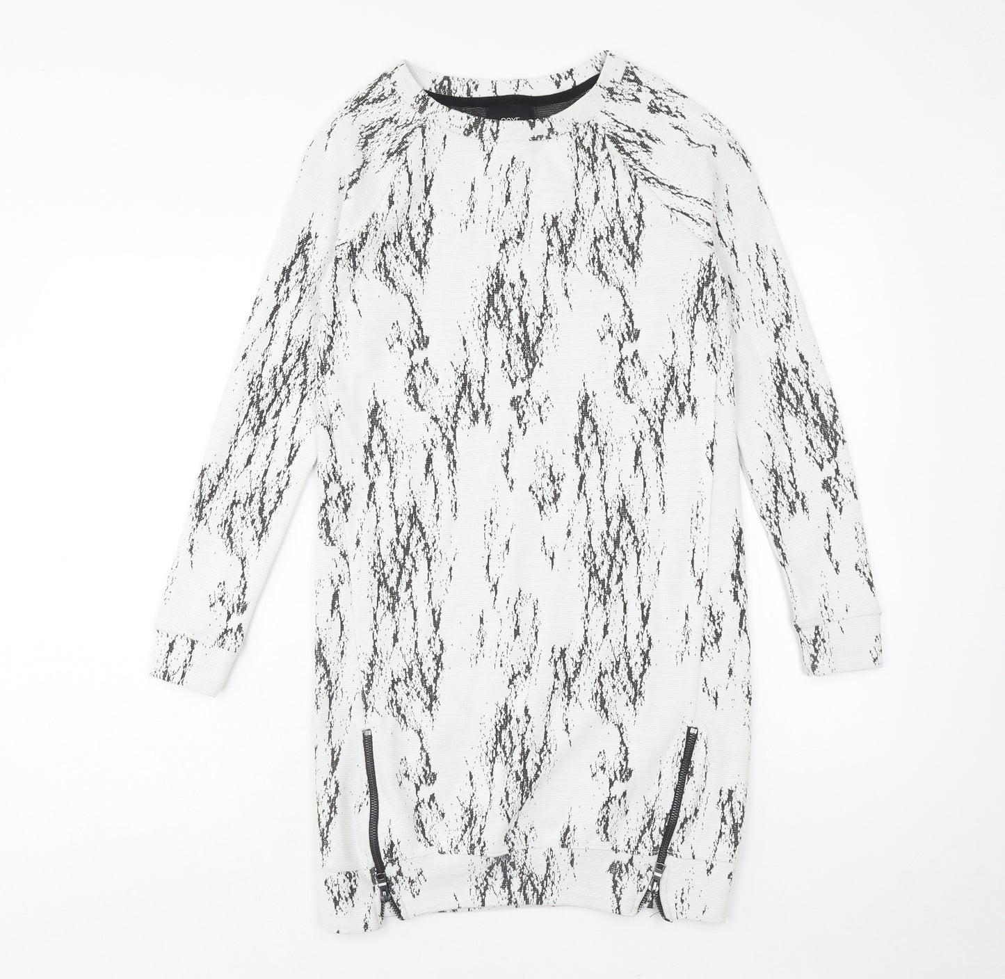 NEXT Womens White Geometric Cotton Jumper Dress Size 6 Boat Neck Pullover