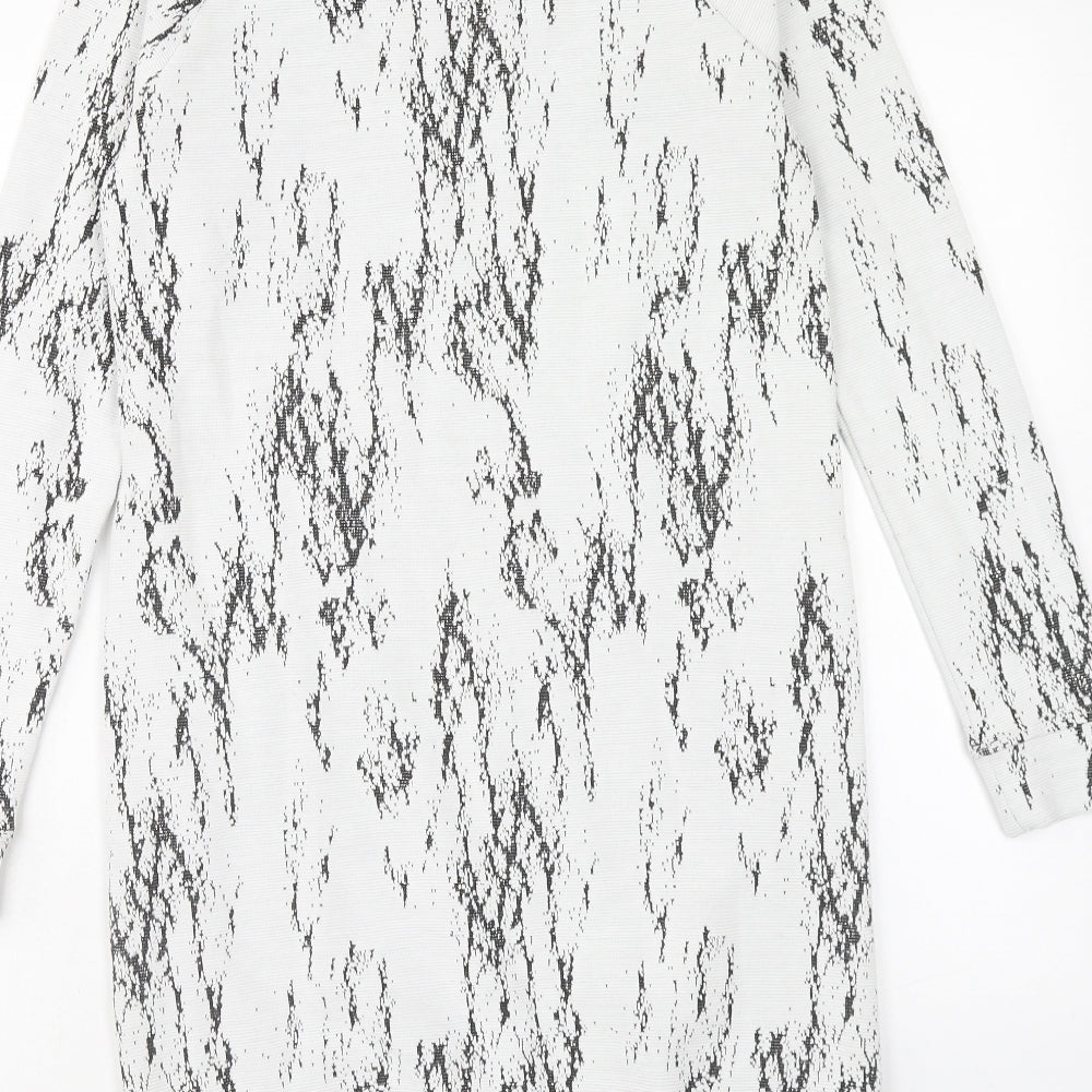 NEXT Womens White Geometric Cotton Jumper Dress Size 6 Boat Neck Pullover