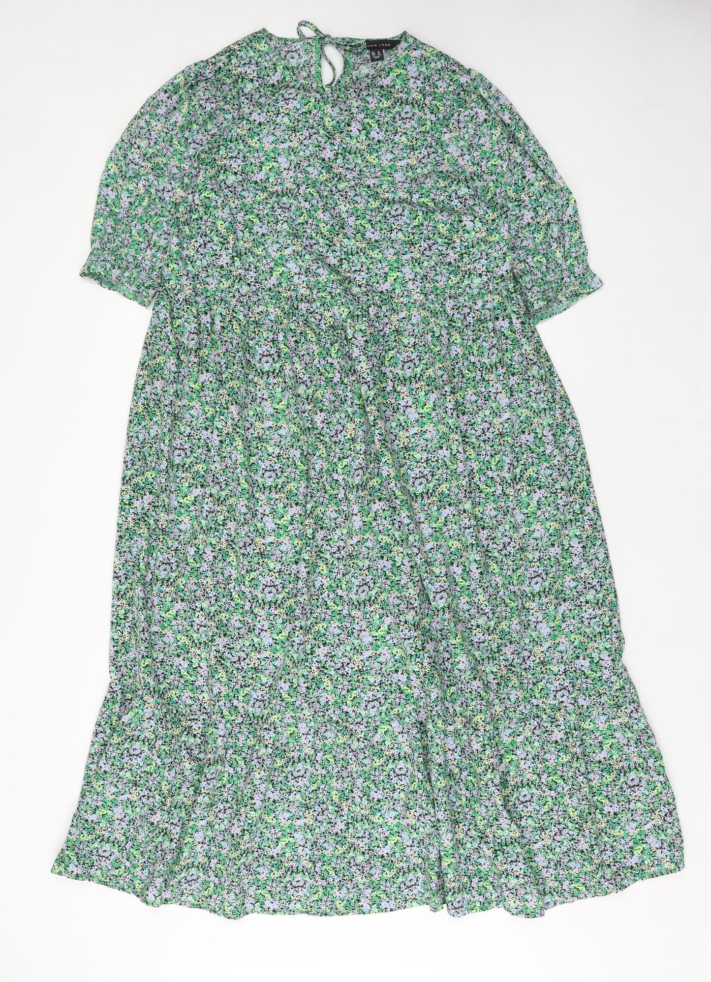 New Look Womens Green Floral Polyester A-Line Size 10 Round Neck Tie