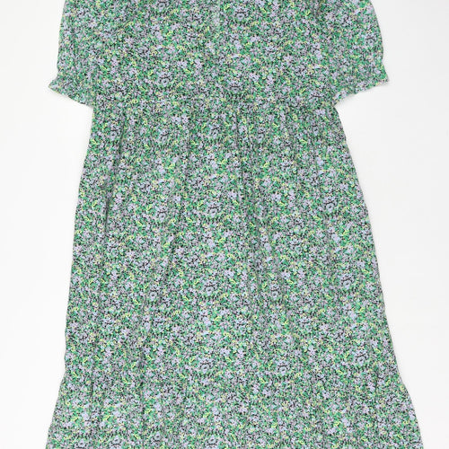 New Look Womens Green Floral Polyester A-Line Size 10 Round Neck Tie