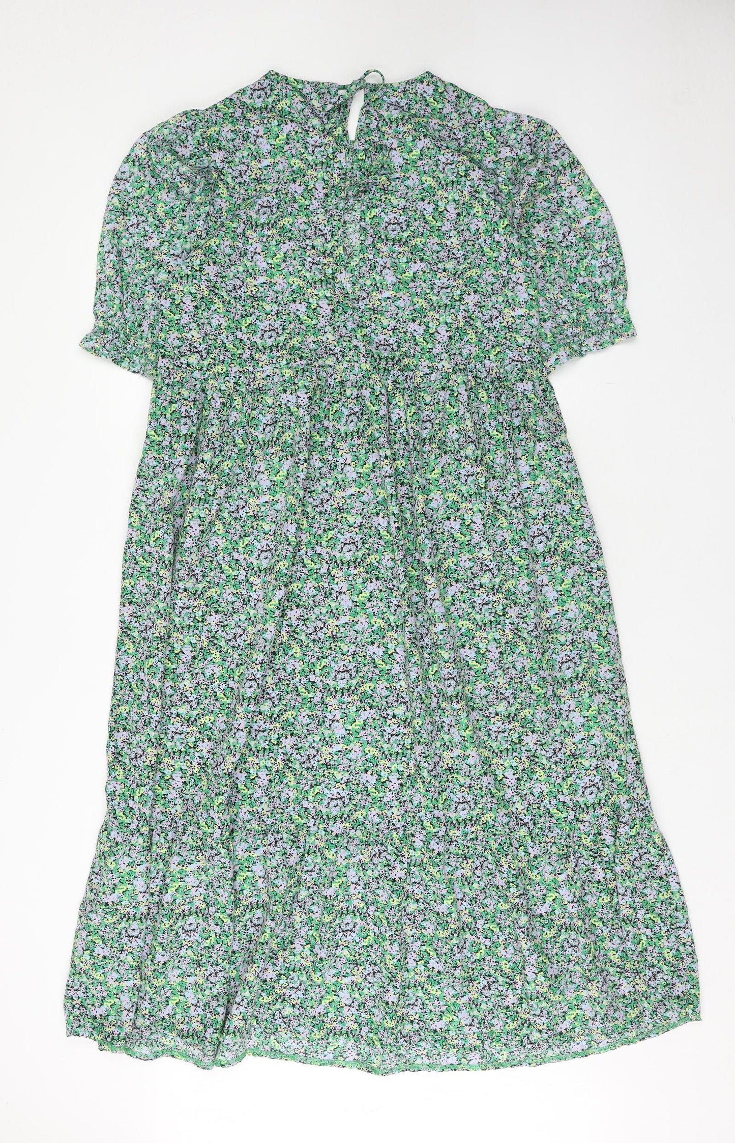 New Look Womens Green Floral Polyester A-Line Size 10 Round Neck Tie