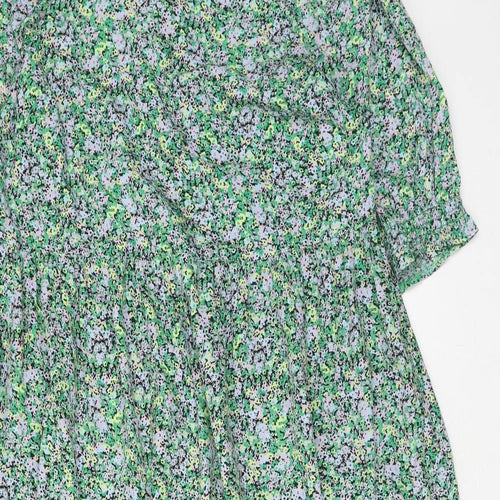 New Look Womens Green Floral Polyester A-Line Size 10 Round Neck Tie