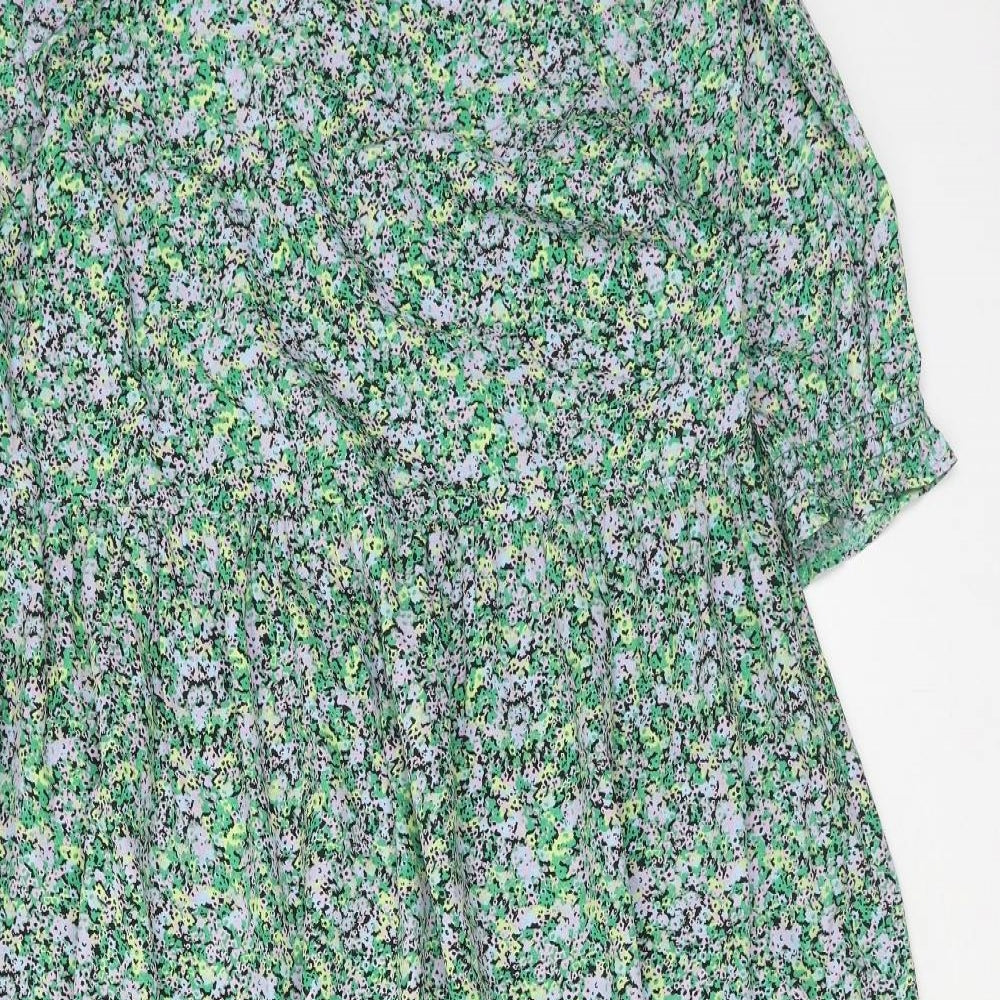 New Look Womens Green Floral Polyester A-Line Size 10 Round Neck Tie