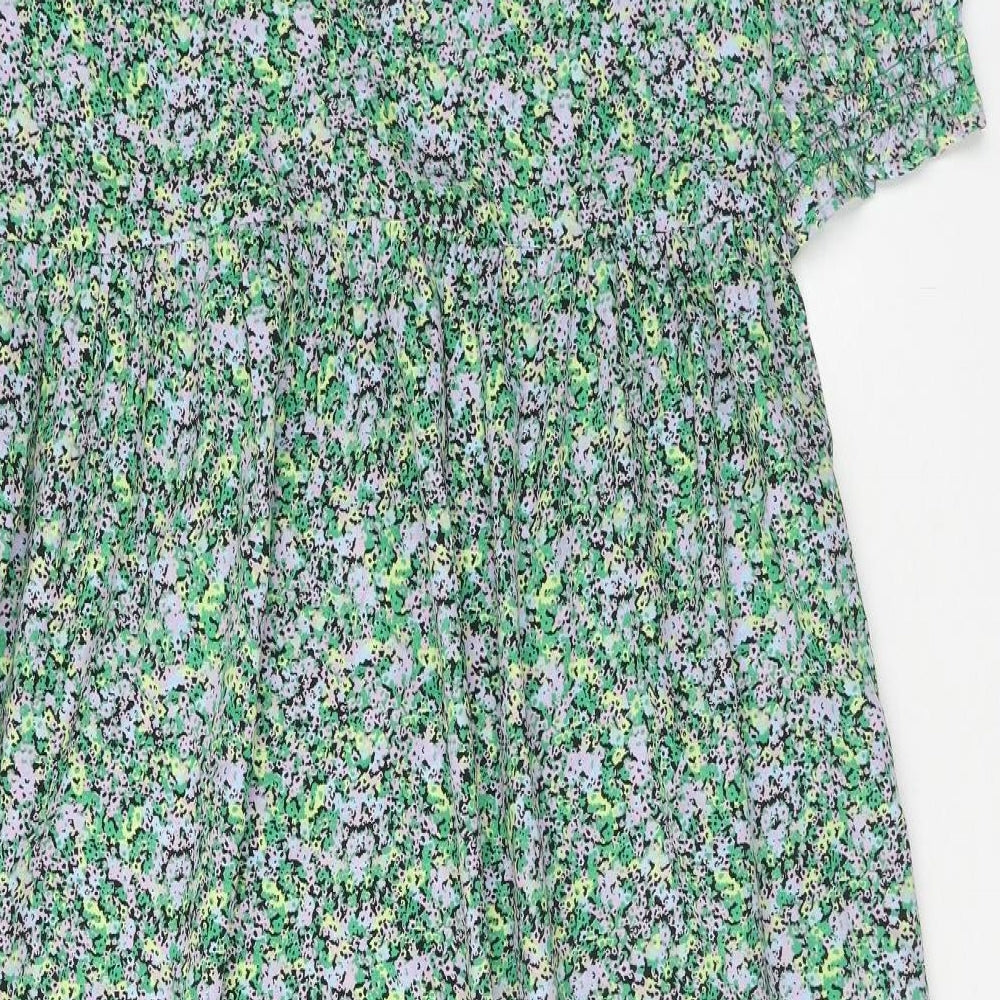 New Look Womens Green Floral Polyester A-Line Size 10 Round Neck Tie