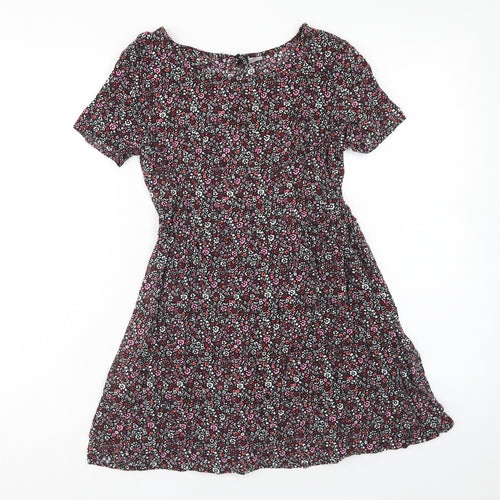 H&M Womens Multicoloured Floral Viscose A-Line Size 4 Boat Neck Pullover