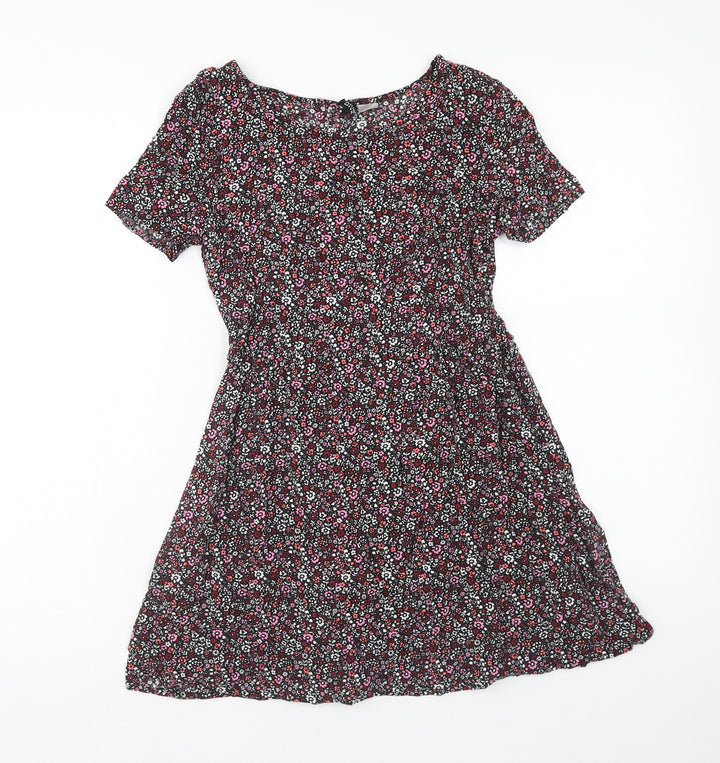 H&M Womens Multicoloured Floral Viscose A-Line Size 4 Boat Neck Pullover