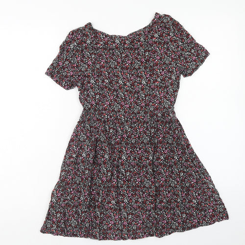 H&M Womens Multicoloured Floral Viscose A-Line Size 4 Boat Neck Pullover