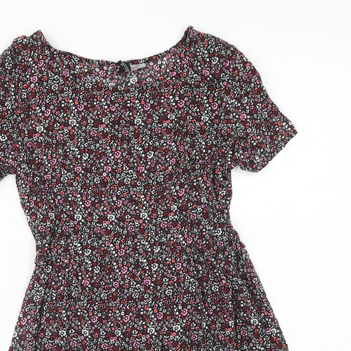 H&M Womens Multicoloured Floral Viscose A-Line Size 4 Boat Neck Pullover
