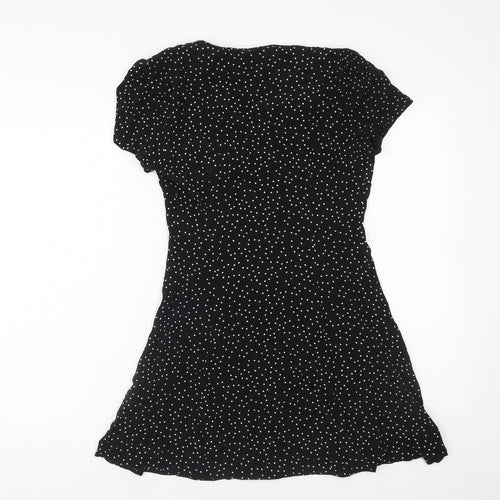 New Look Womens Black Polka Dot Polyester Mini Size 6 V-Neck Button