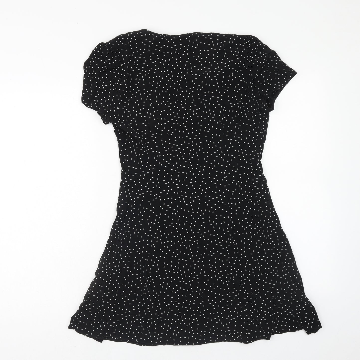 New Look Womens Black Polka Dot Polyester Mini Size 6 V-Neck Button