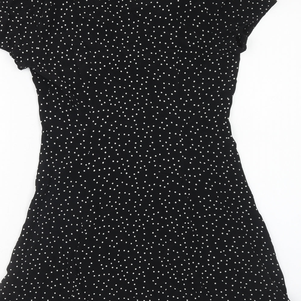 New Look Womens Black Polka Dot Polyester Mini Size 6 V-Neck Button
