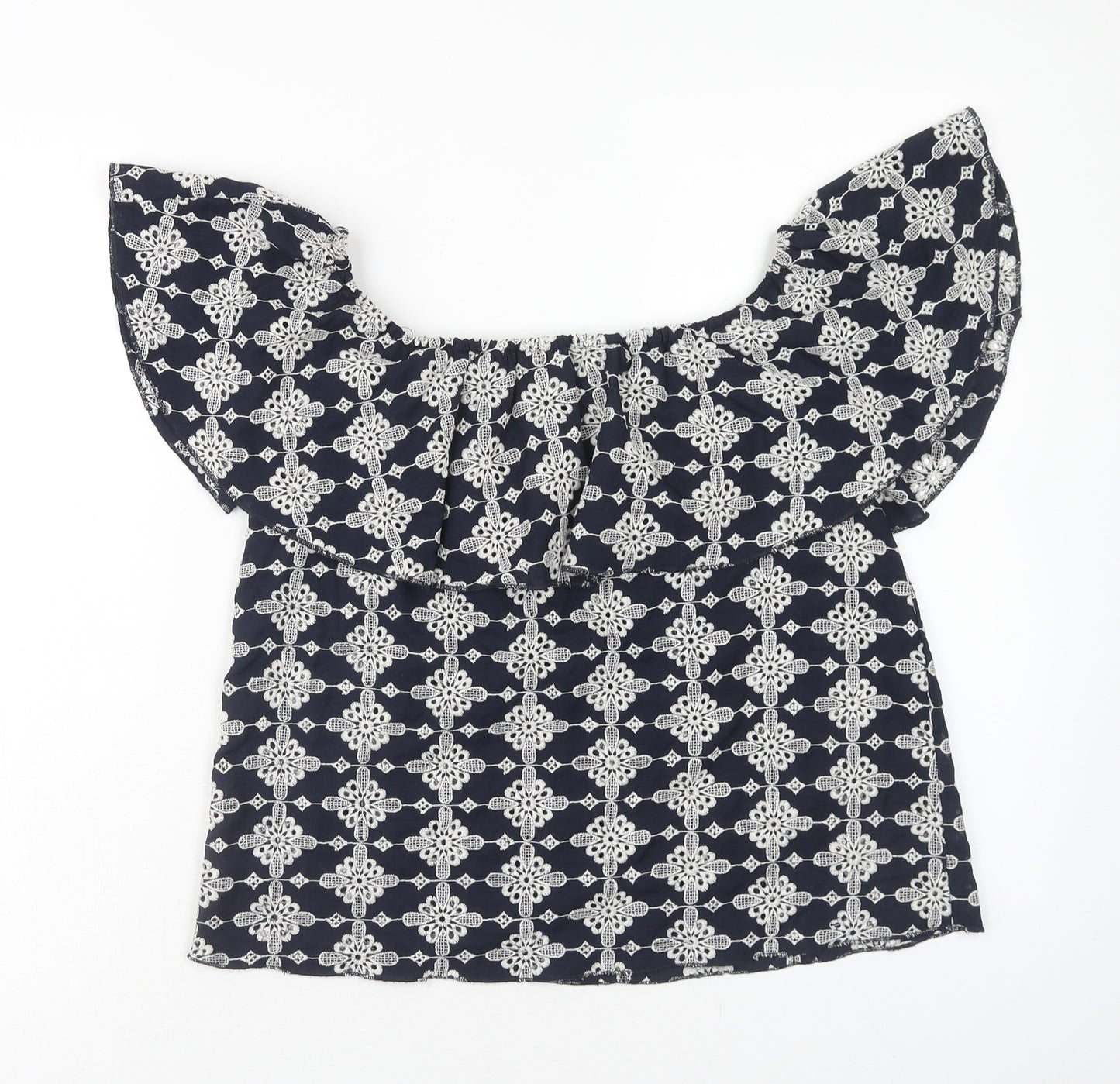 Zara Womens Blue Geometric Polyester Basic Blouse Size M Off the Shoulder