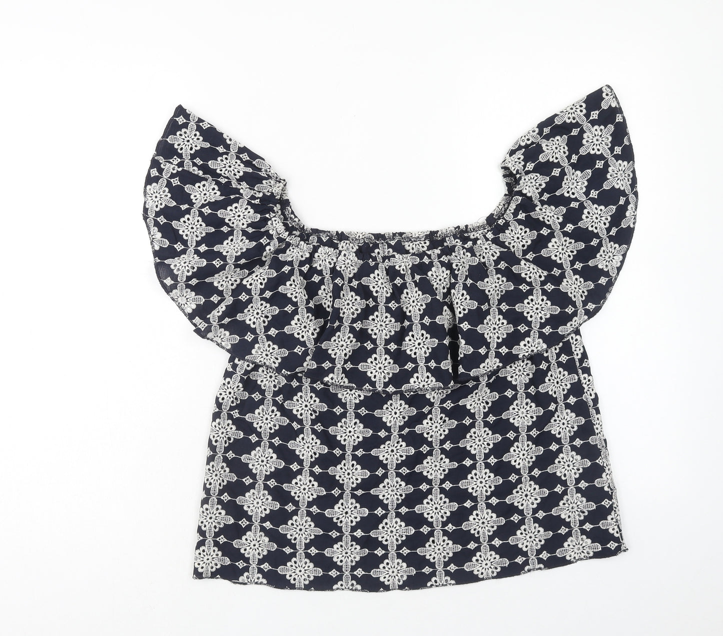 Zara Womens Blue Geometric Polyester Basic Blouse Size M Off the Shoulder