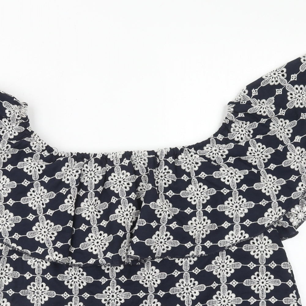 Zara Womens Blue Geometric Polyester Basic Blouse Size M Off the Shoulder