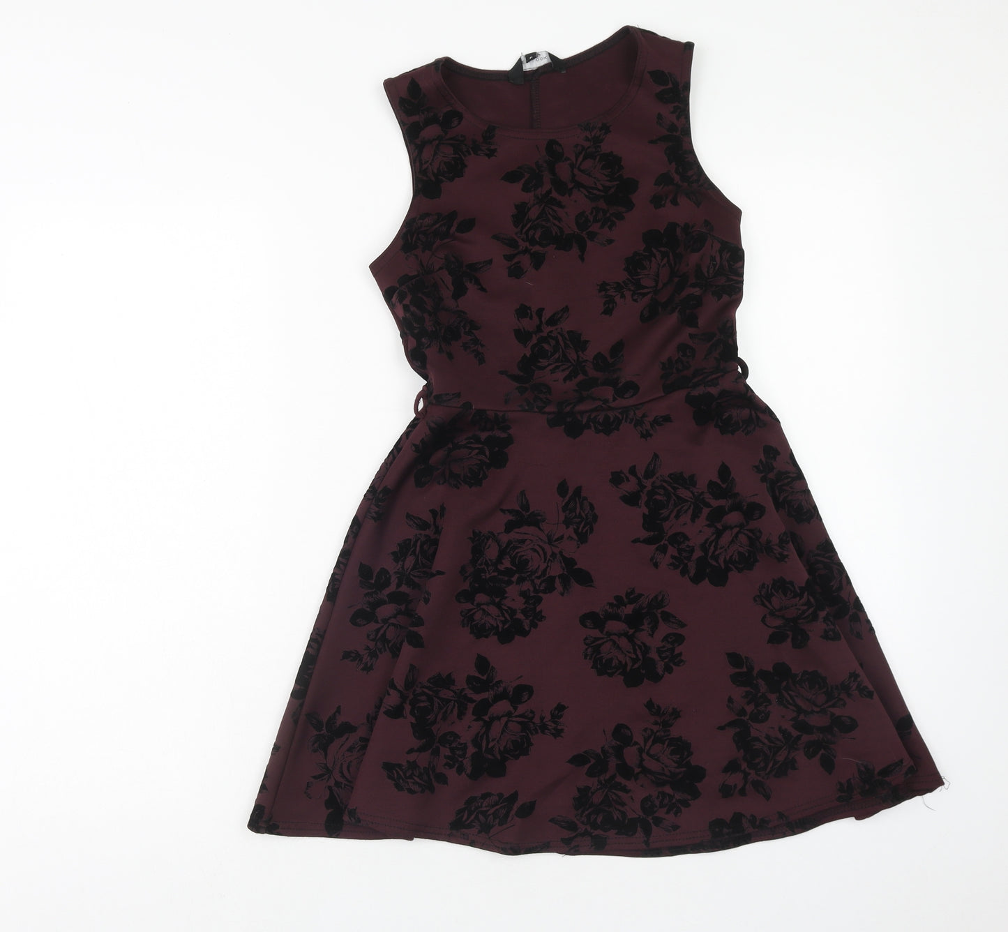 New Look Womens Purple Floral Polyester Skater Dress Size 8 Boat Neck Pullover