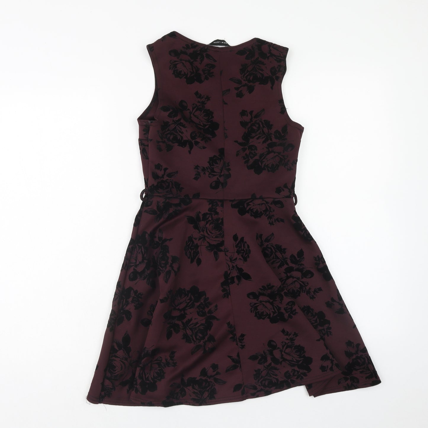 New Look Womens Purple Floral Polyester Skater Dress Size 8 Boat Neck Pullover