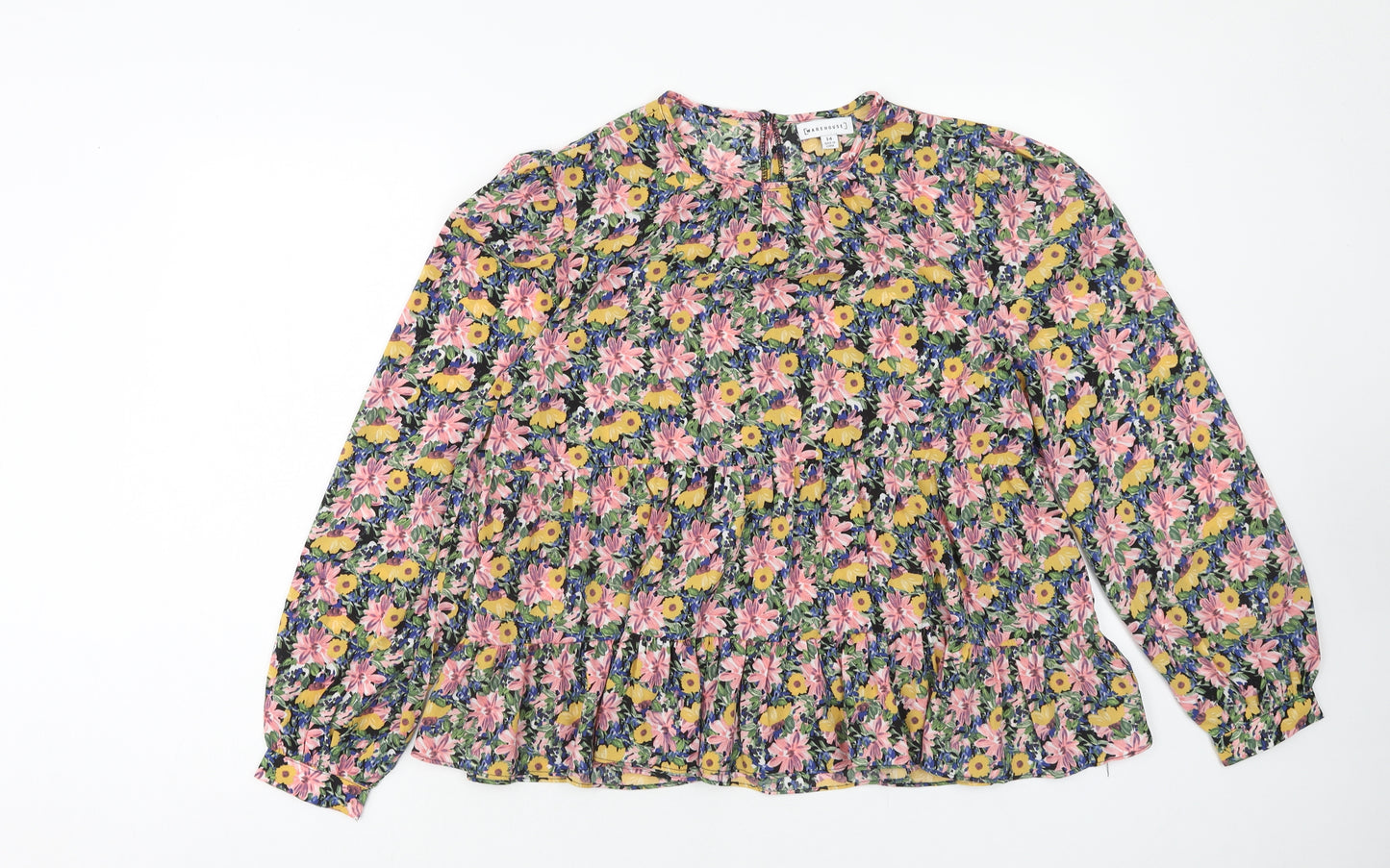 Warehouse Womens Multicoloured Floral Polyester Basic Blouse Size 14 Round Neck